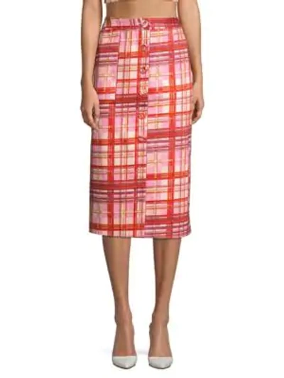 Amur Shawn Plaid Midi Skirt In Red Pink