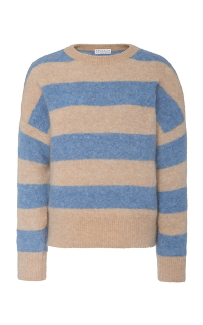 Brunello Cucinelli Stripe Mohair & Wool Blend Sweater In Blue