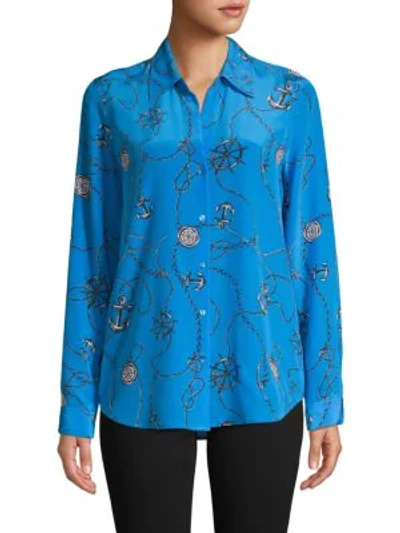 L Agence Nautical-print Silk Shirt In Blue Multi