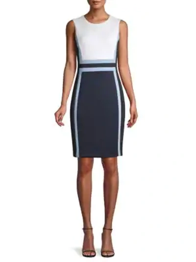 Calvin Klein Colorblock Sheath Dress In Blue White