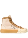 Prada High-top Logo Sneakers In Nude