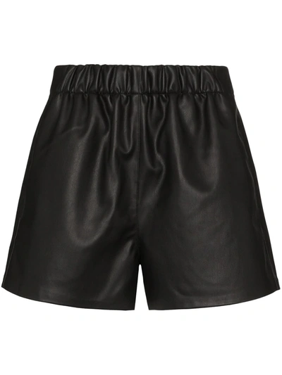 Tibi Elasticated-waistband Leather Shorts In Black