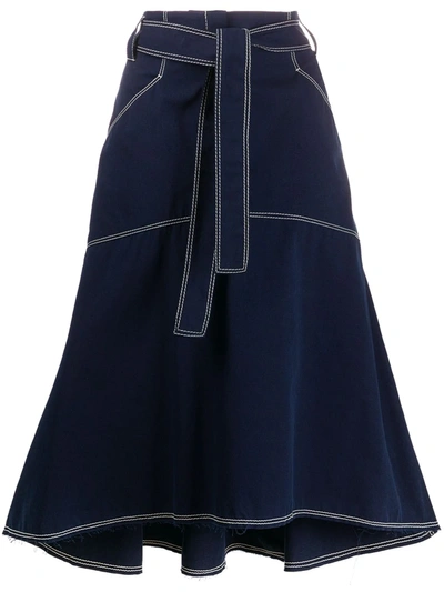 Odeeh Contrast Stitch Skirt In Indigo In Blue