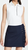Tory Sport Performance Pique Ruffle Sleeveless Polo In Snow White