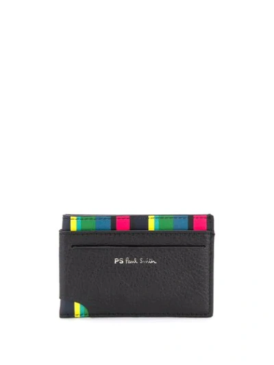 Ps By Paul Smith Striped Leather Card Holder In Black