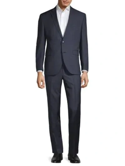 Kenneth Cole Slim-fit Plaid Wool Suit In Navy