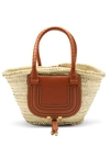 Chloé Marcie Leather-trimmed Raffia Basket Bag In Brown