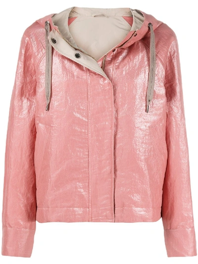 Brunello Cucinelli Shiny Cotton Zip-front Jacket In Pink