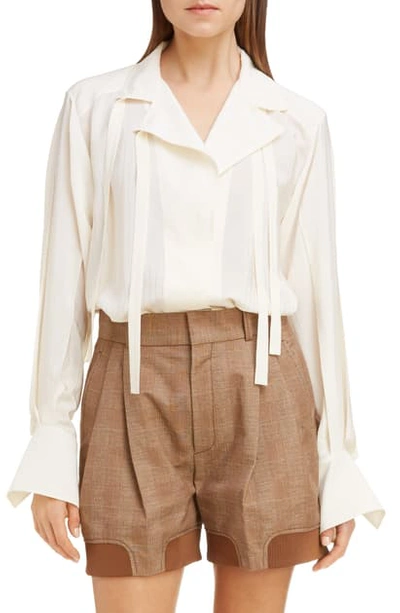 Chloé Silk Jacquard Long-sleeve Tie-neck Blouse In Vanilla Ice