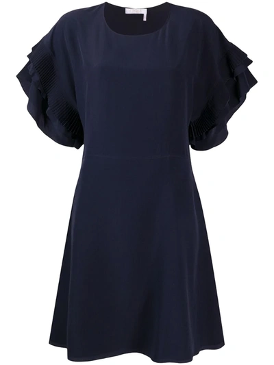 Chloé Silk Crepe Short-sleeve Crewneck Dress In Ink Navy