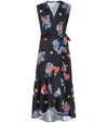 Tory Burch Floral Cotton Wrap Dress In Black,blue,red