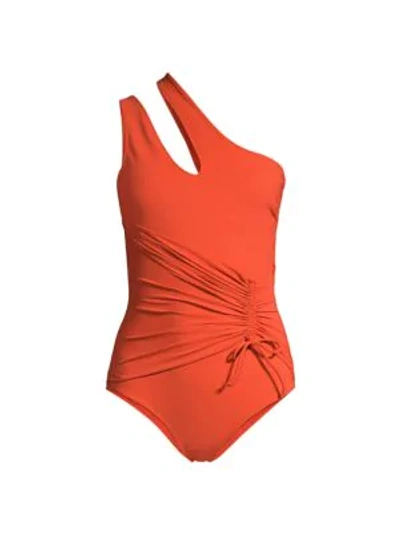 Chiara Boni La Petite Robe Costy Ruched One-shoulder One-piece Swimsuit In Copper