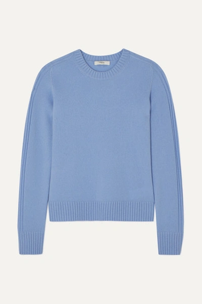 Vince Runner Rib-trimmed Cashmere Sweater In Blue