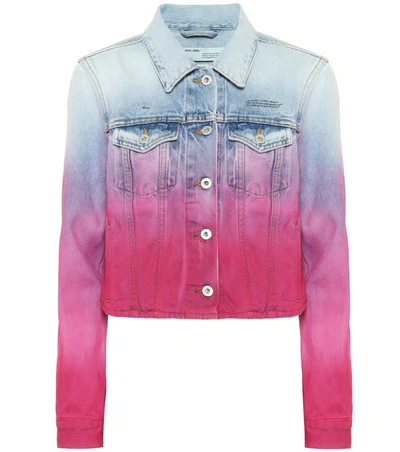 Off-white Pink Gradient Effect Denim Jacket In Blue,pink