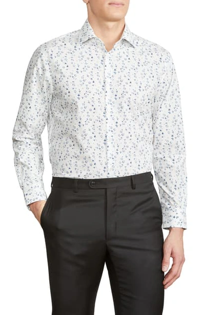John Varvatos Wrinkle-resistant Tossed Flowers Regular Fit Dress Shirt In Cobalt