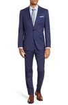 Hugo Boss Huge/genius Small Tonal Check Slim Fit Suit In Dark Blue