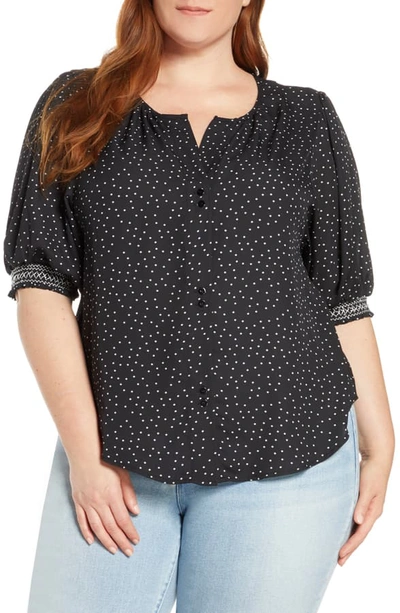 B Collection By Bobeau Curvy Valerie Dotted Puff Sleeve Blouse In Black/ Lilac Dot
