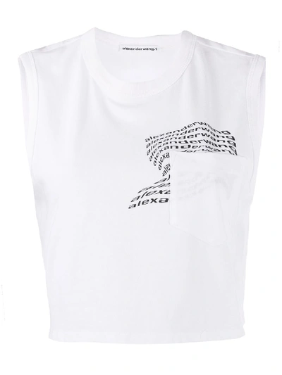 Alexander Wang T Alexanderwang.t Warped-logo Printed Muscle Tee In White