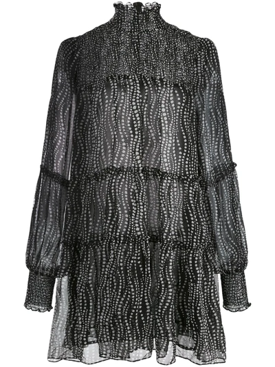 Cinq À Sept Cinq A Sept Smocked Sheer-sleeve Mini Dress In Black Multi