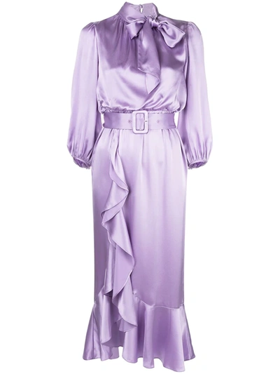Cinq À Sept Cinq A Sept Silk Tie-neck Belted Midi Dress In Lavender Mist