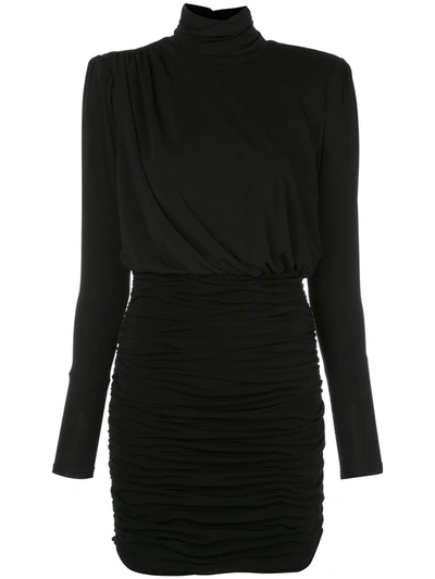 Cinq À Sept Isla Ruched Long Sleeve Minidress In Black