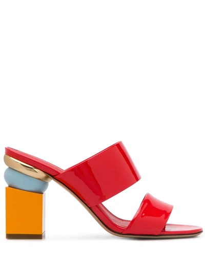 Ferragamo Women's Lotten Geometric-heel Patent Leather Mules In Arid Coral