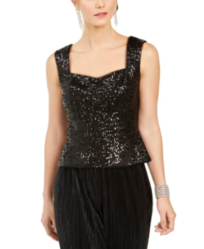 Adrianna Papell Sequin Tank Top In Black
