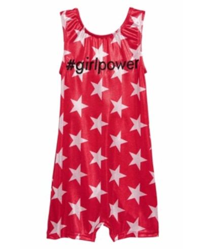 Girl Power Sport Kids' Little Girls Star Sparkle Girl Power Biketard One Piece In Red