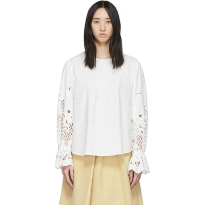 See By Chloé See By Chloe White Poplin Floral Embroidery Blouse