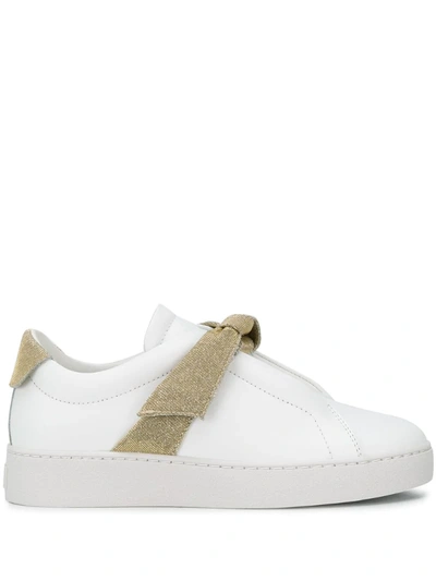 Alexandre Birman Clarita Bow-embellished Lurex-trimmed Leather Slip-on Sneakers In White