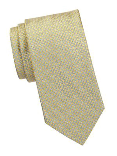 Brioni Men's Circle-print Silk Tie In Yellow Grey