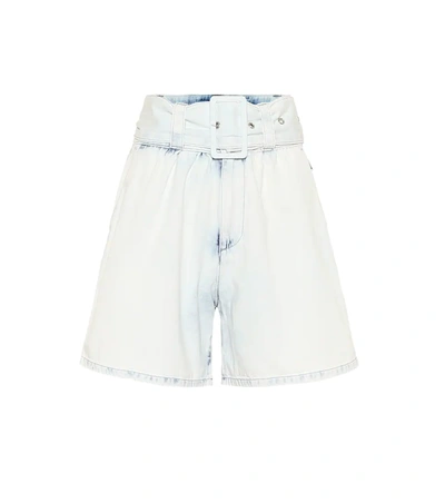 Msgm High Rise Belted Denim Shorts In Blu