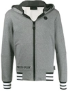 Philipp Plein Striped Trim Zipped Hoodie In Grey