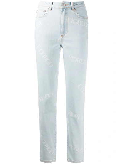 Fiorucci Scattered Logo High Rise Jeans In Blue