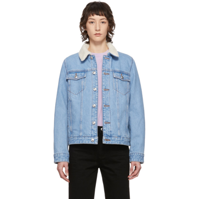 A.p.c. Faux Shearling-lined Denim Jacket In Indigo Delave