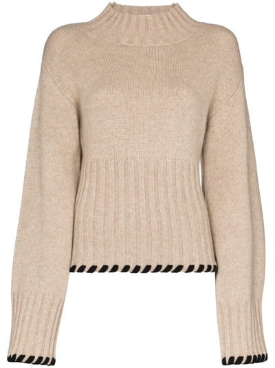 Khaite Colette Whipstitched Cashmere Sweater In Brown