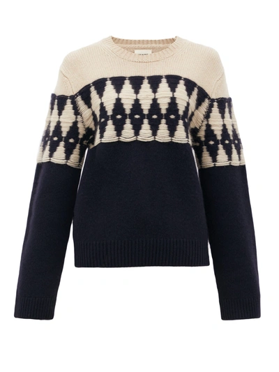 Khaite Romme Diamond-jacquard Cashmere Sweater In Navy