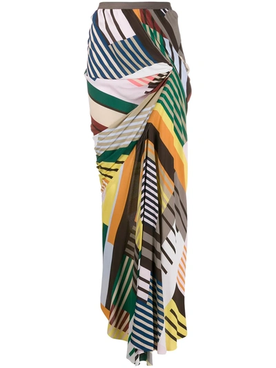 Rick Owens Geometric-print Ruched Crepe Maxi Skirt In Yellow
