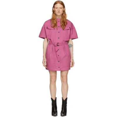 Isabel Marant Étoile Zolina Belted Cotton-canvas Shirt Dress In Pink