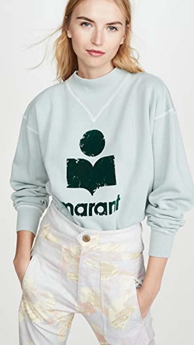 Isabel Marant Étoile Milly Flocked-logo Cotton-blend Sweatshirt In Celadon