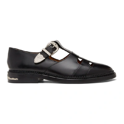 Toga Virilis Dolly Buckled T-bar Cut-out Leather Derby Shoes In Black