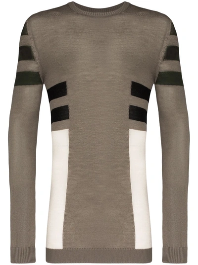 Rick Owens Striped Longline Wool Sweater In Grey