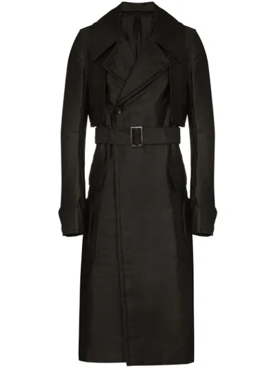 Rick Owens Double-breasted Trench Coat In Black