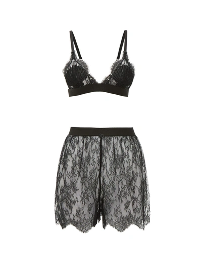 Gucci Flower Lace Shell Bra And High-rise Briefs In Black Flower Lace