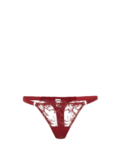 Fleur Of England Marilyn Floral-embroidered Silk-blend Satin Thong In Burgundy