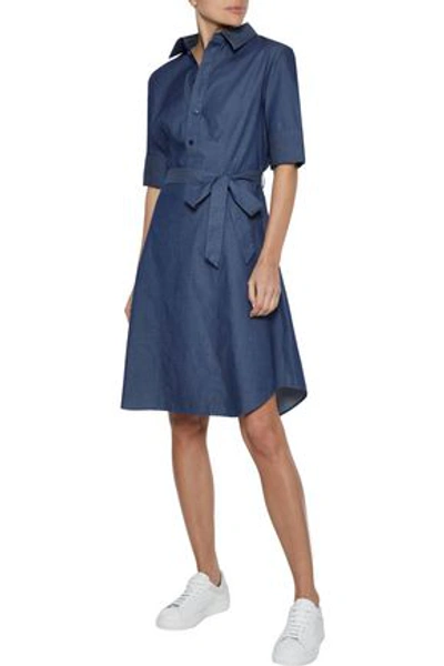 Iris & Ink Avery Belted Cotton-chambray Dress In Dark Denim