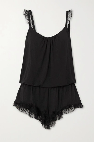 Eberjey Iona Point D'esprit Tulle-trimmed Stretch-modal Playsuit In Black