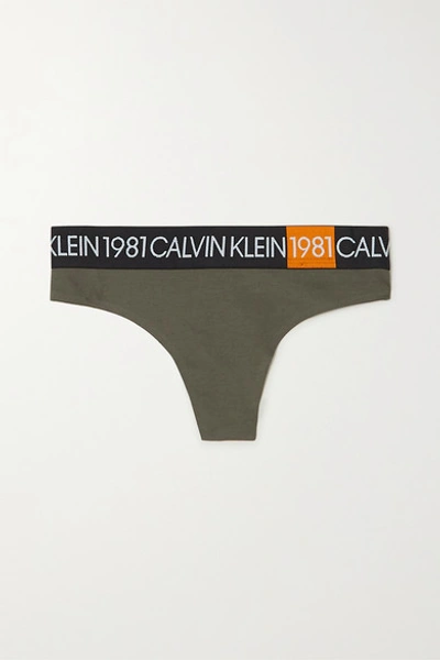 Calvin Klein Underwear Stretch-cotton Jersey Thong In Army Green