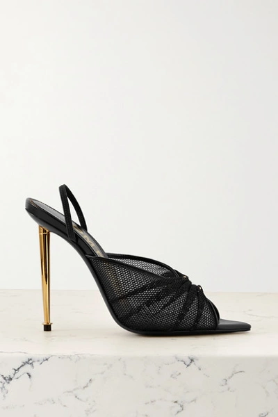 Tom Ford Leather-trimmed Mesh Slingback Sandals In Black