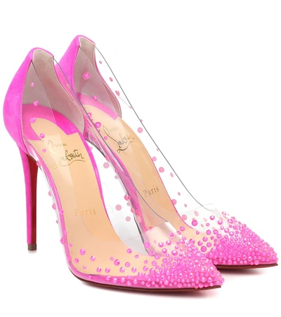 Christian Louboutin Degrastrass 105 Swarovski Crystal-embellished Pvc And Suede Pumps In Fuchsia